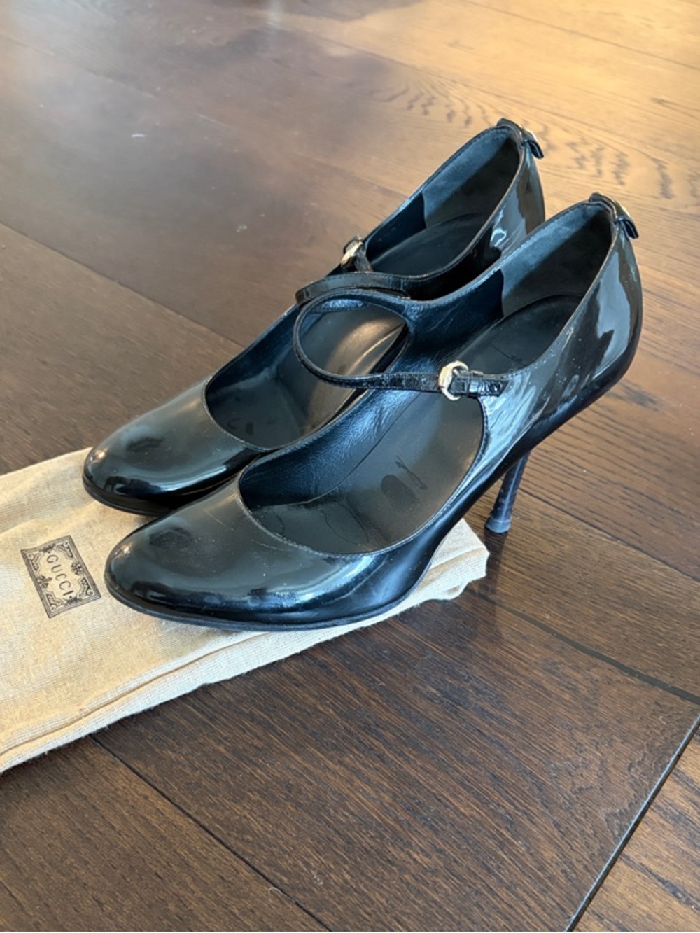 Gucci Black Patent Mary Jane Stiletto Pumps
